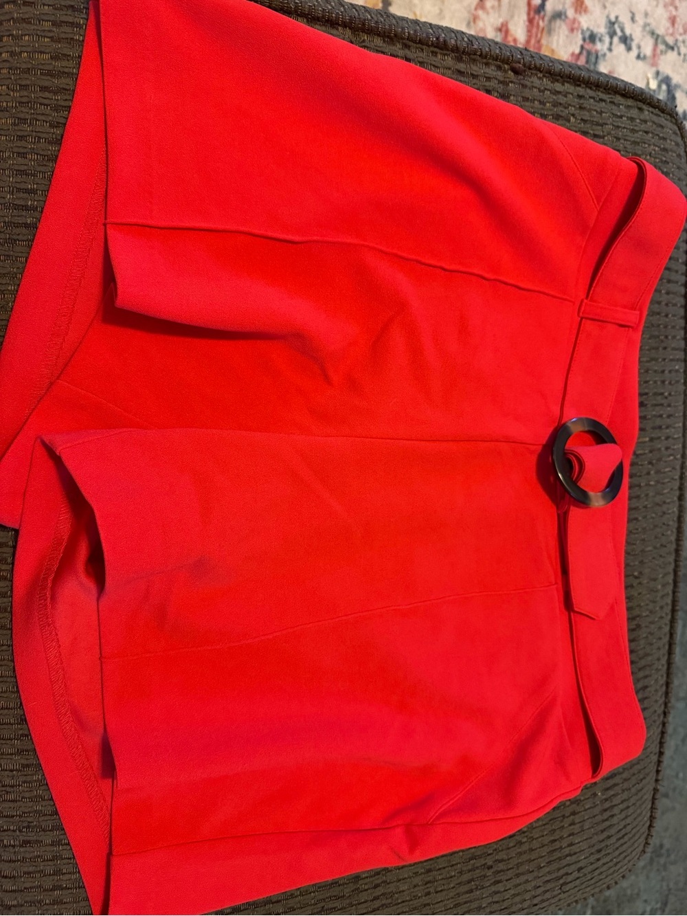 High-Waist Red Mini Shorts with Decorative Waist Ring